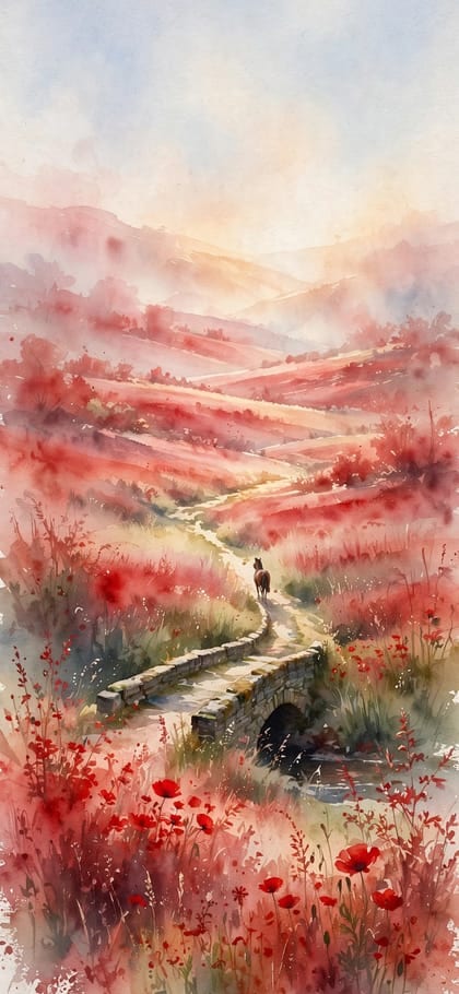 Watercolor · A sunlit meadow in the colors of Fire, the element you need